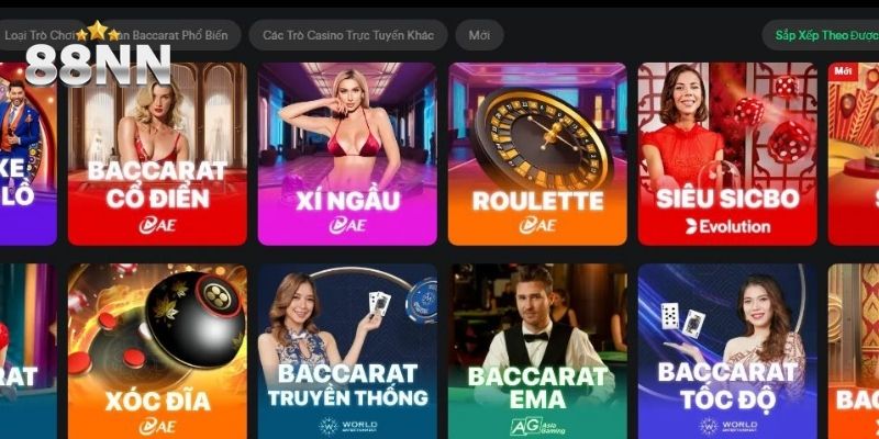 Các sảnh game thu hút nhất tại casino 88NN